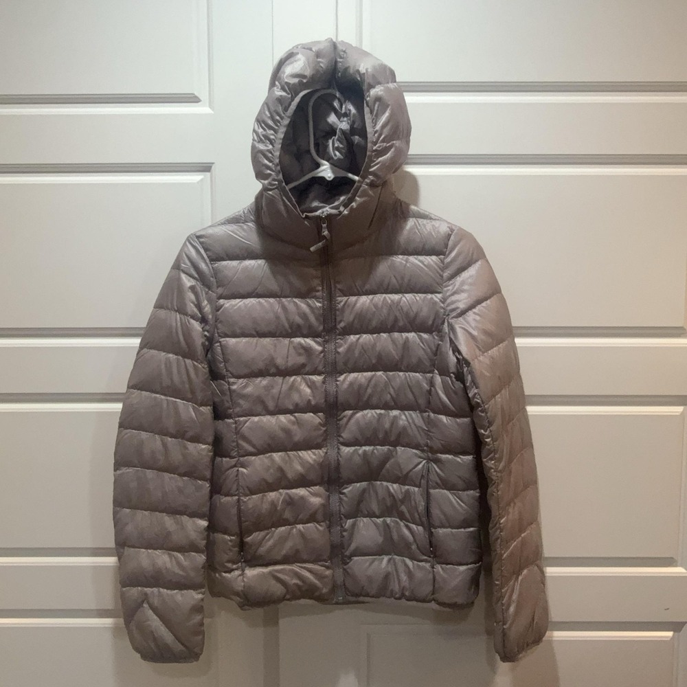 Uniqlo Jacket Womens Small Gray Lightweight Down Hooded Puffer Quilted Zip - Picture 1 of 7